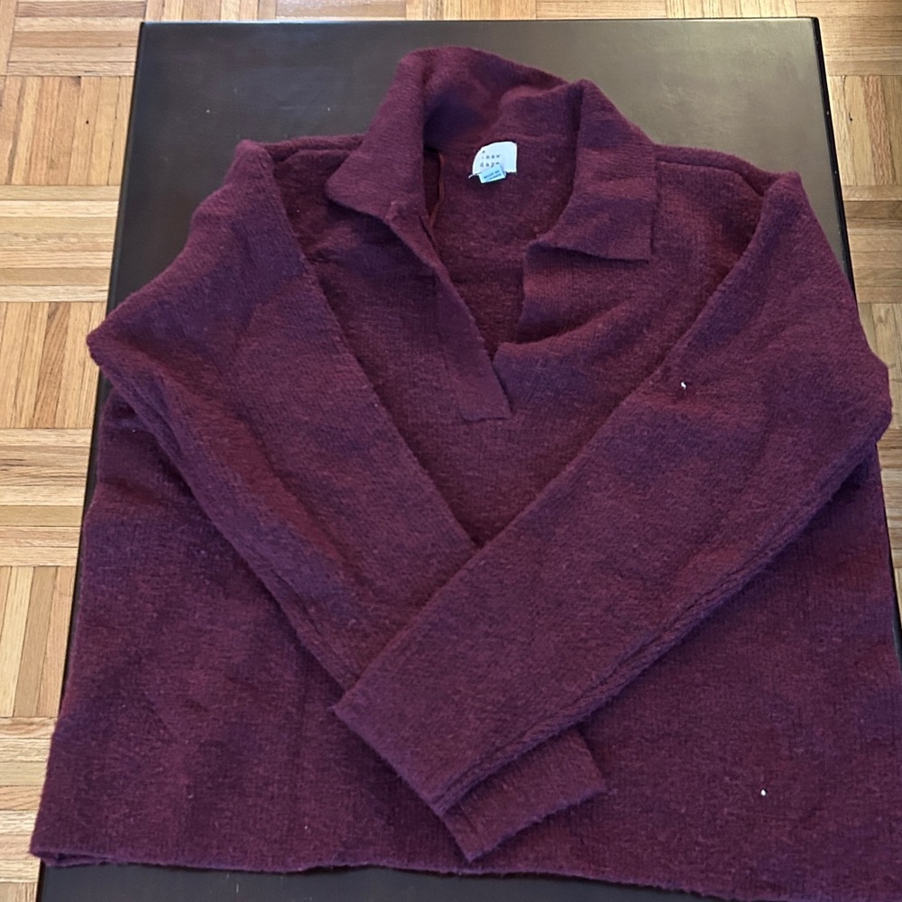 a new day Burgundy Collared V-Neck Sweater